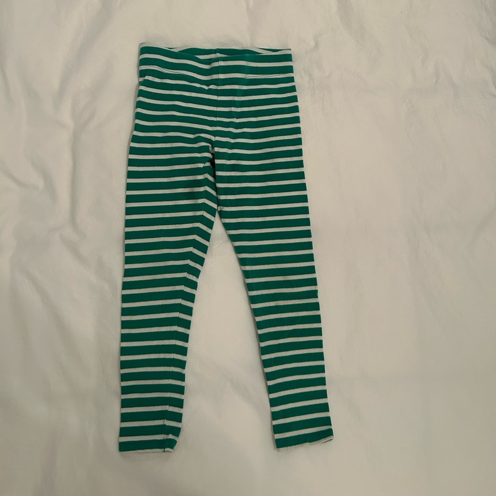 Striped Green and White Kids Leggings